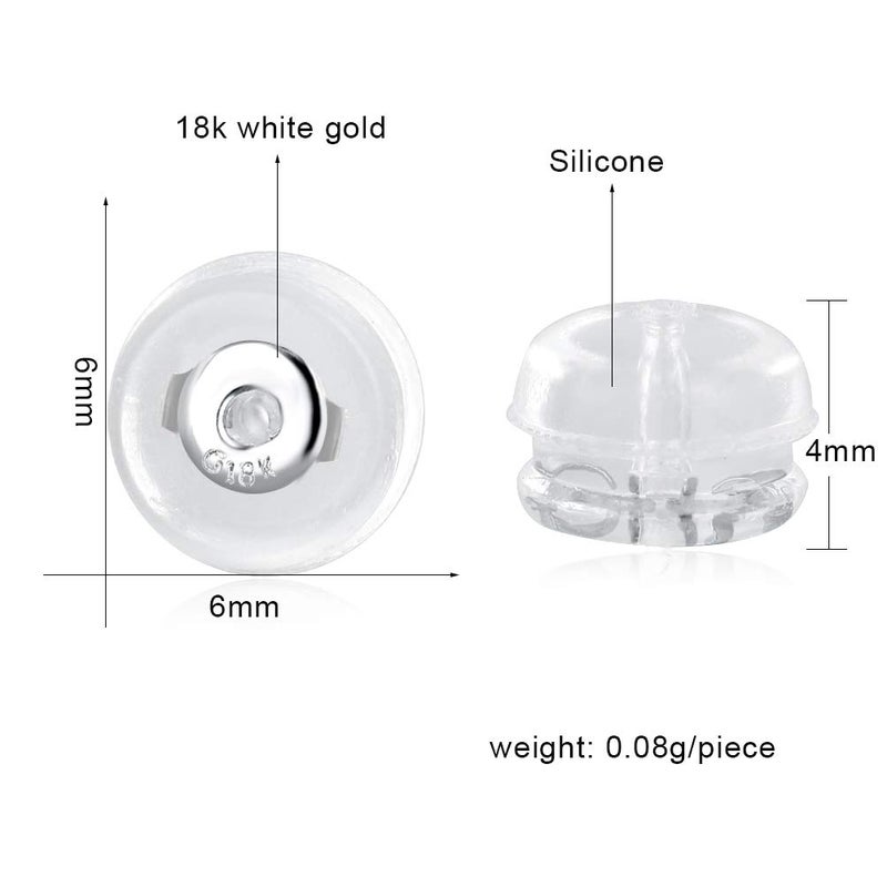 VOLUKA Silicone Earring Backs Replacement | Comfortable Rubber Earring Backings for Stud | Clear Plastic Soft Flat Earing Backs Secure Safety Locking (1 Pair 14K White Gold) - Image 4